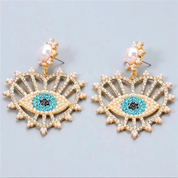 Blue Eyes Crystal Lucky Earrings - Picture 1 of 4